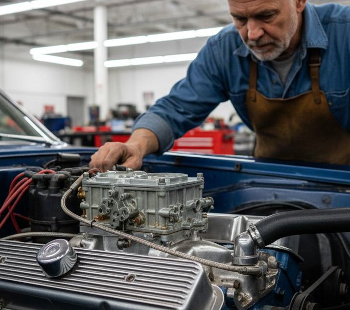 Technician working on a car engine