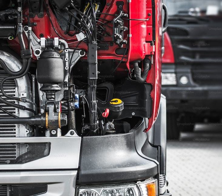 Diesel truck engine bay